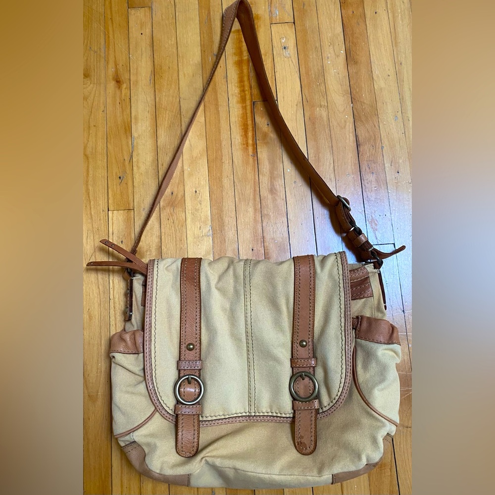 Fossil canvas and leather messenger bag